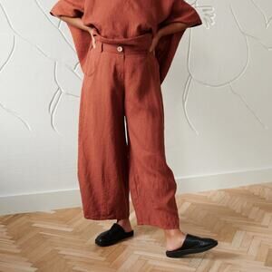 Linenfox Frankie Linen Trouser Terracotta High Waist Cropped Lagenlook SZ XS